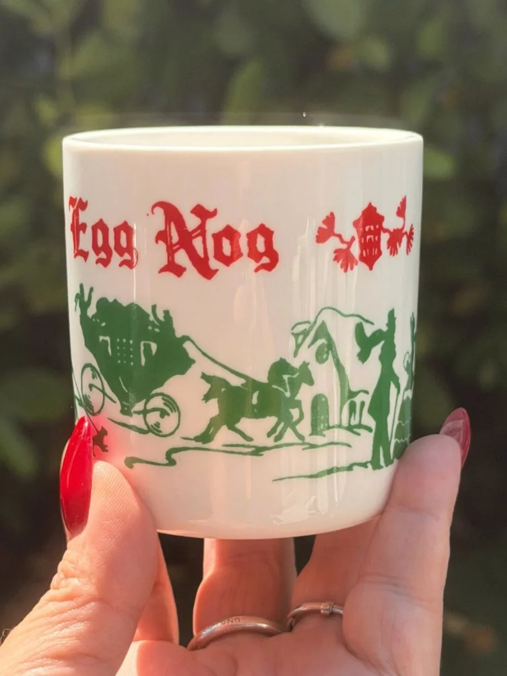 MIRACLE Set of 2 Retro Eggnog Holiday Mugs Ceramic 6oz Winter Scene Christmas